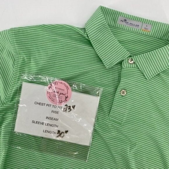 Peter Millar Green Short Sleeve Stretch Striped UPF 50 Collared Polo Large Shirt - Picture 7 of 7